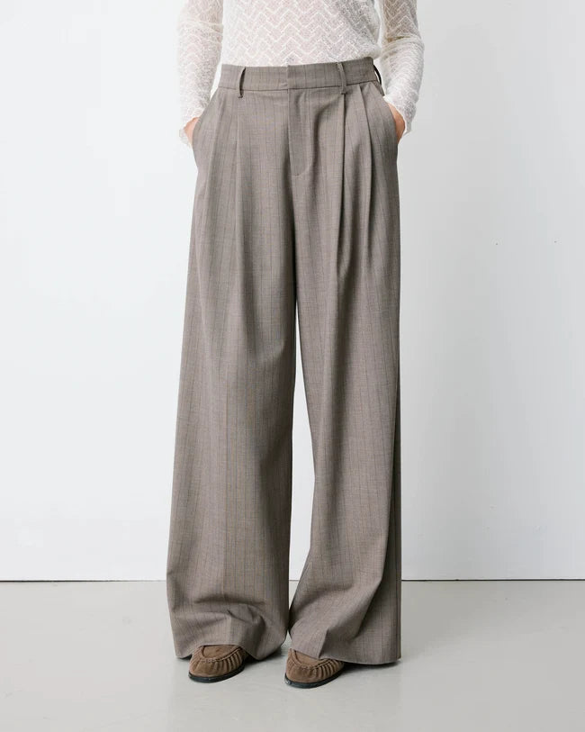 Pantalon tailleur ample ceinture nouable rayure Ardoise