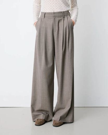 Pantalon tailleur ample ceinture nouable rayure Ardoise