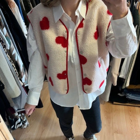 Gilet sans manches femme - gilet à cœurs - gilet cœurs femme - gilet teddy femme - gilet sans manche teddy- gilet chaud femme