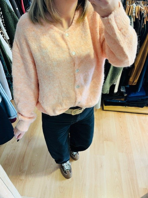 Gilet couleur pêche Louis - gilet femme - gilet maille femme - gilet doux femme - gilet boutonné femme - gilet mi-saison femme