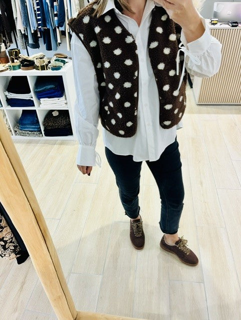Gilet Vila femme - Gilet marron femme - Gilet sans manches Vila - Gilet imprimé pois - Gilet femme tendance - Gilet style rétro femme