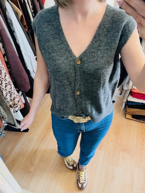 Gilets manches courtes gris Nars - Gilet gris sans manches - gilet Grace & Mila