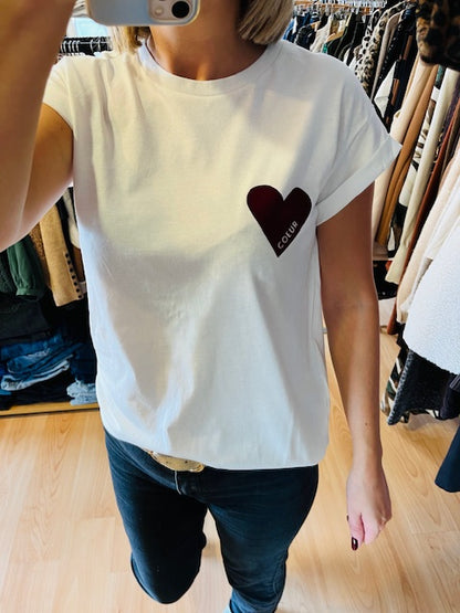 T-shirt cœur imprimé en velours "Cœur" bordeaux Take