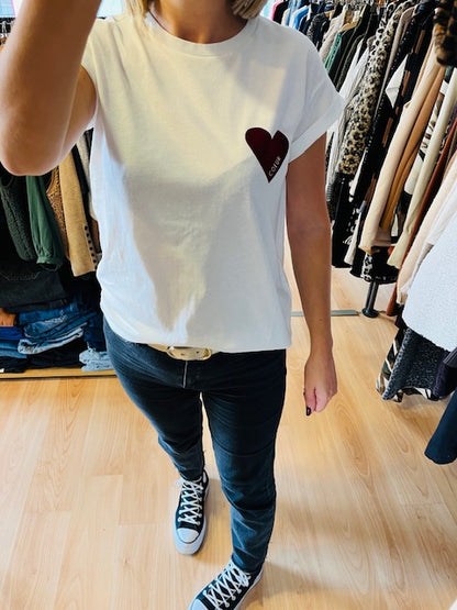 T-shirt cœur imprimé en velours "Cœur" bordeaux Take