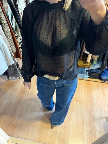 Blouse noire à pois velours Tailly