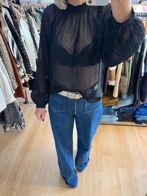 Blouse noire à pois velours Tailly