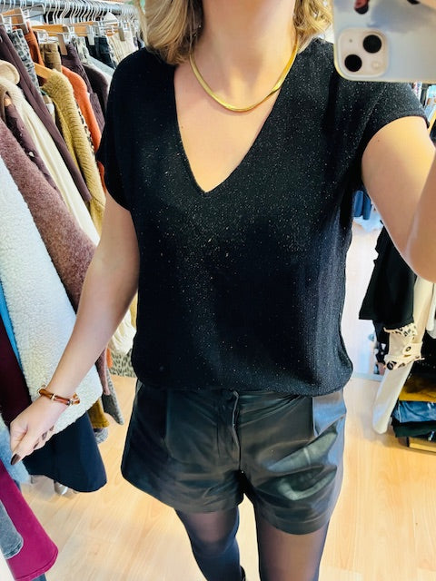 Top col v en lurex noir Tango