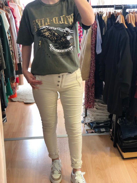 Jeans Melly and co plusieurs coloris effet froissé détails original au niveau du boutonnage