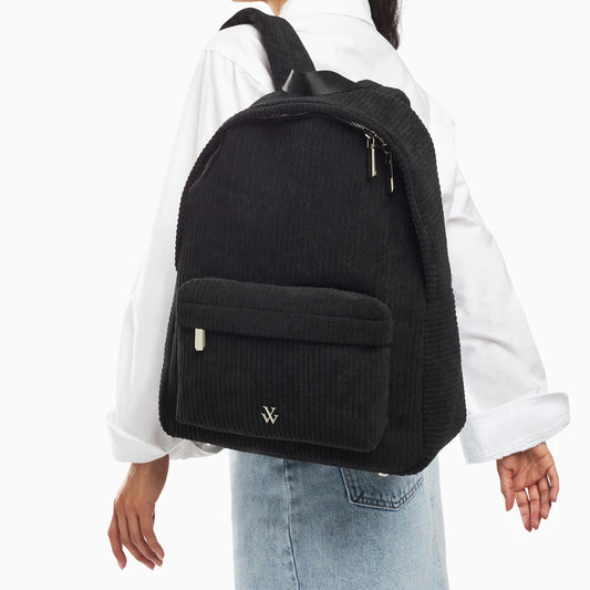 Sac à dos Yara noir en velours côtelé