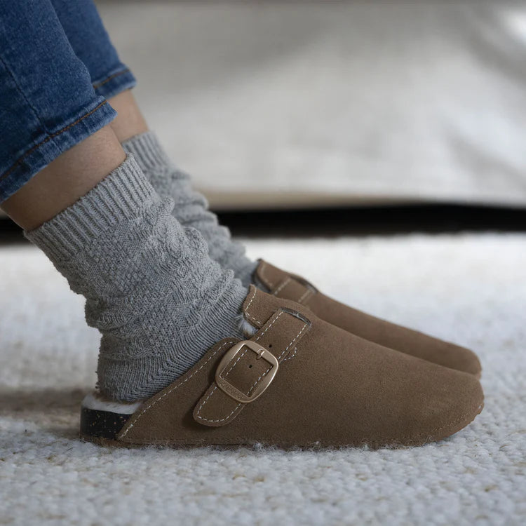 Mules fourrées camel - mules femme - chaussons femme confort - sabot suédine Isotoner - sabot doublés chaud 