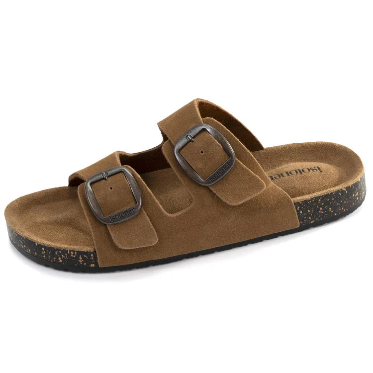 Sandales double bride cuir camel