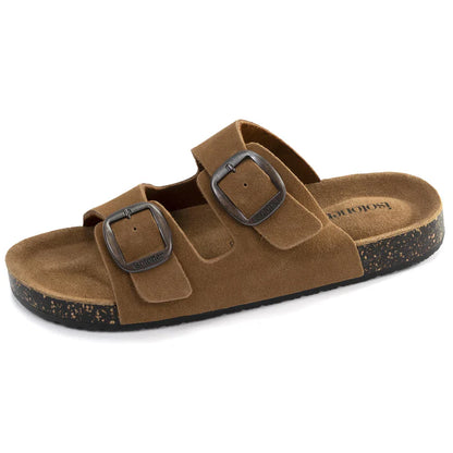 Sandales double bride cuir camel