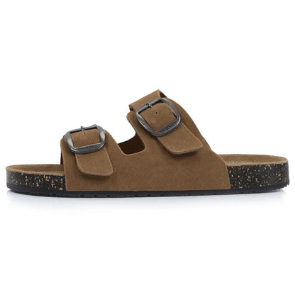 Sandales double bride cuir camel