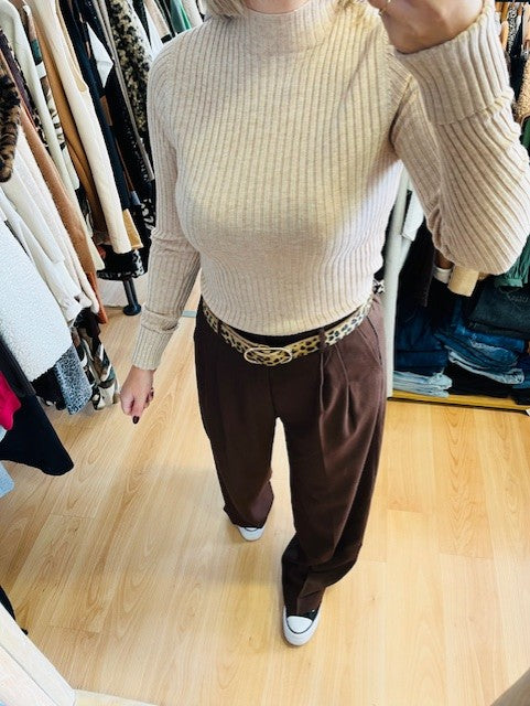 Pantalon chocolat Tatum - Pantalon Grace & Mila - Pantalon large chocolat - pantalon fluide - pantalon femme marron 