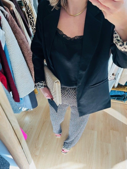 Pantalon lurex géométrique - pantalon lurex femme - pantalon glitter - pantalon paillette - pantalon bronze - pantalon fête