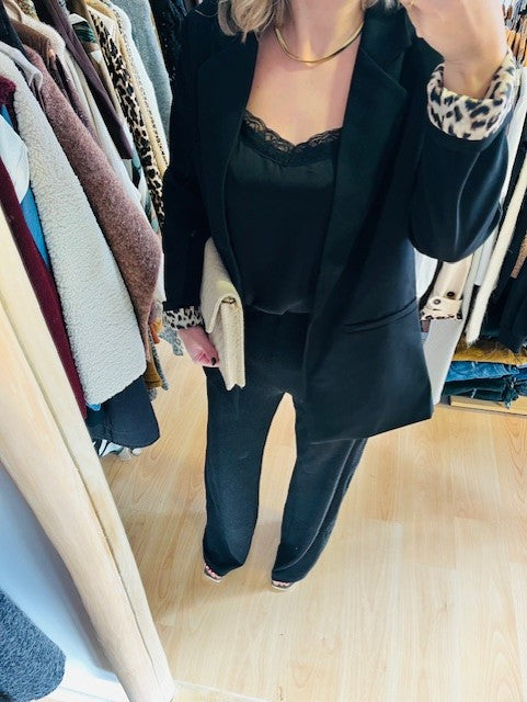 pantalon lurex noir - pantalon pailleté noir - pantalon métallisé noir - pantalon soirée lurex - pantalon glitter noir femme - pantalon lurex Grace & Mila 