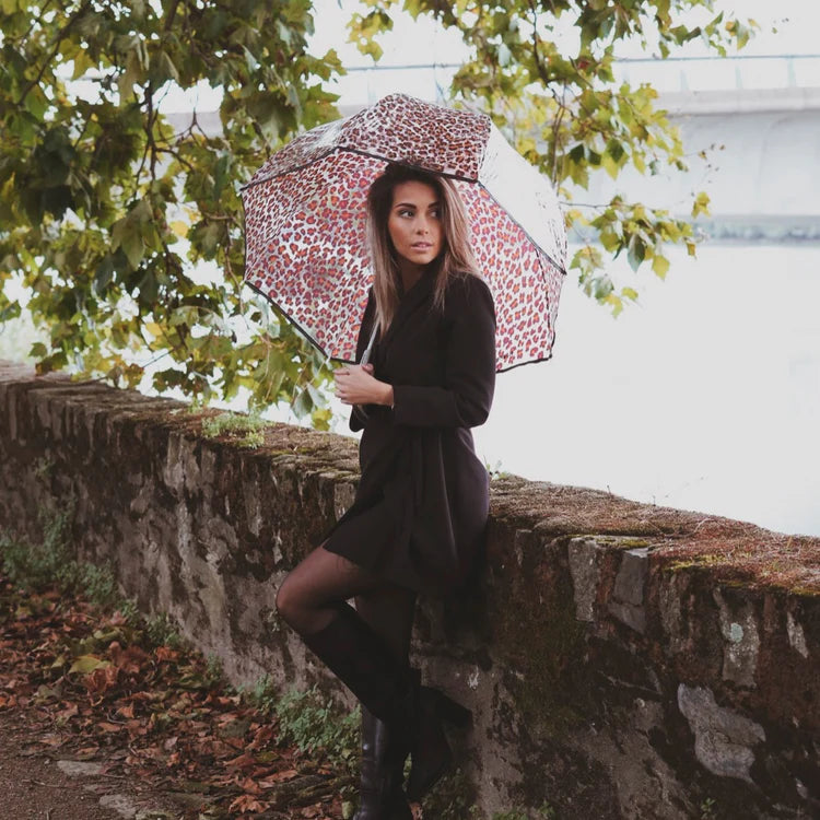 Parapluie cloche transparent PVC/Léopard beige - Parapluie imprimé léopard- parapluie Isotoner - Parapluie tendance 2025
