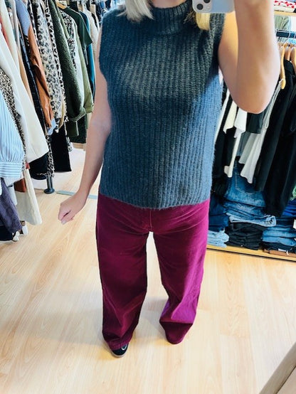 Pull anthracite Sablon - pull sans manches col cheminée - pull Grace & Mila 