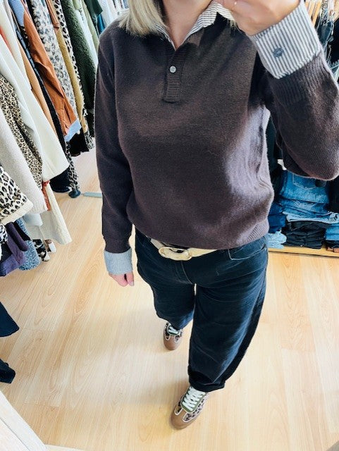 Pull chemise marron Elio - Chemise à rayure