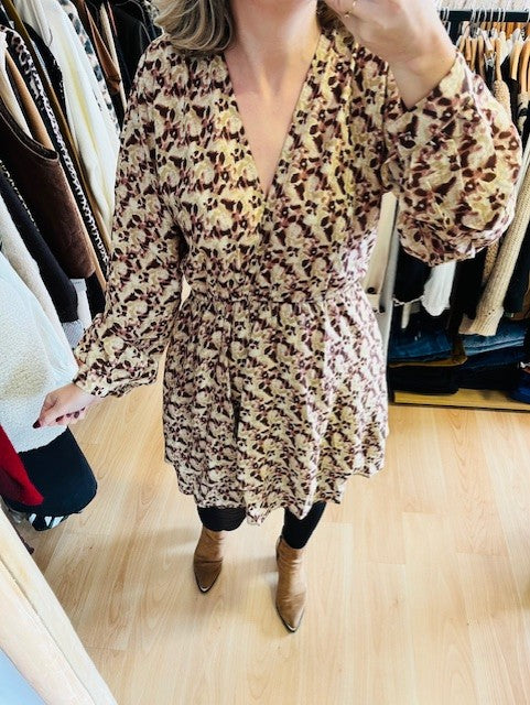 Robe Agathe - robe courte bohème - robe légère imprimée - robe casual chic - robe tendance femme - robe beige chocolat  imprimé - robe confortable femme