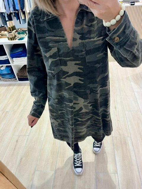 Robe effet denim femme - Robe camouflage femme - Robe kaki femme
Robe femme col V - Robe style militaire femme - Robe tendance femme - Robe casual chic
