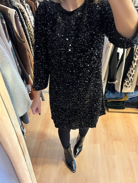 Robe à sequins noire avec nœud au dos June - Robe Nöel à sequins - robe noire à sequins - robe noeud au dos 