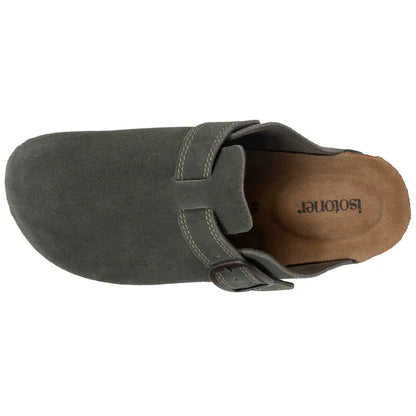 Mules en cuir avec surpiqûres kaki