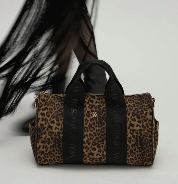 Sac Alya imprimé léopard Vanessa Wu - sac boling médium - sac tweed - sac porté main ou épaule