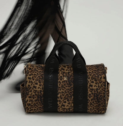 Sac Alya imprimé léopard Vanessa Wu - sac boling médium - sac tweed - sac porté main ou épaule