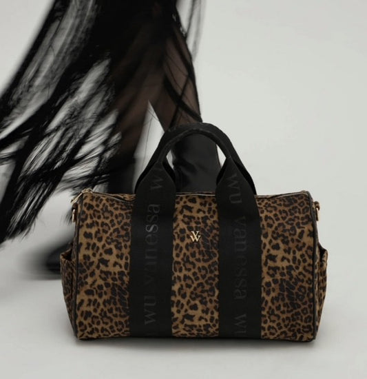 Sac Alya imprimé léopard Vanessa Wu - sac boling médium - sac tweed - sac porté main ou épaule