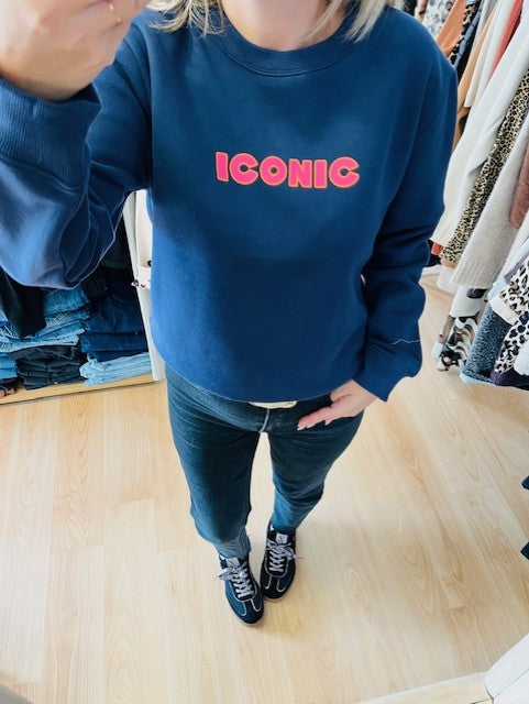Sweat bleu marine Iconic - Sweat pm Mère fille - sweat col rond inscription rose