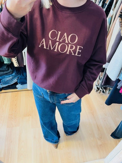 Sweat bordeaux imprimé 'Ciao Amore' Sigil - Sweat Grace & Mila femme - Sweat col rond casual chic - Sweat message mode féminine - Sweat coton confortable femme - Sweat bordeaux femme