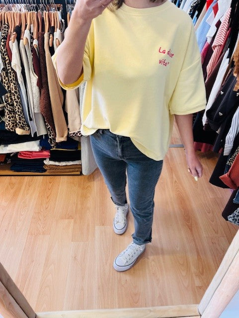t shirt oversize dolce vita - t shirt cœur femme oversize - t shirt effet sweat femme - t shirt oversize imprimé cœur - t shirt dolce vita femme - top oversize cœur