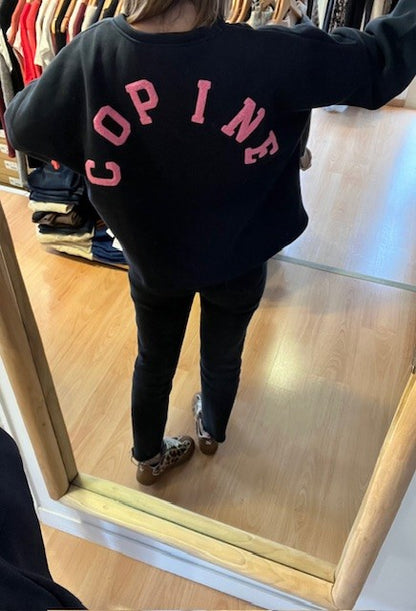 sweat oversize bleu marine - sweat femme tendance - sweat cocooning - sweat confortable femme - sweat casual chic - sweat imprimé femme - sweat copine- sweat ample femme - sweat streetwear femme