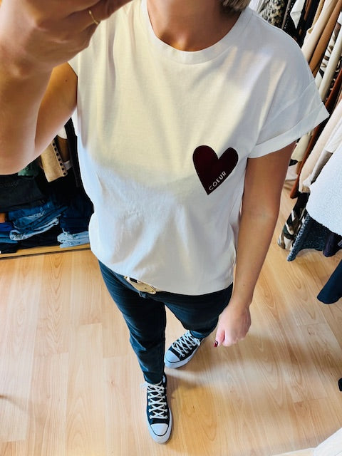 T-shirt cœur imprimé en velours "Cœur" bordeaux Take - T-shirt Grace & Mila - t-shirt col rond femme