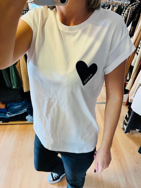 T-shirt cœur imprimé en velours "Dream" bleu marine Take - T-shirt Grace & Mila - t-shirt col rond femme