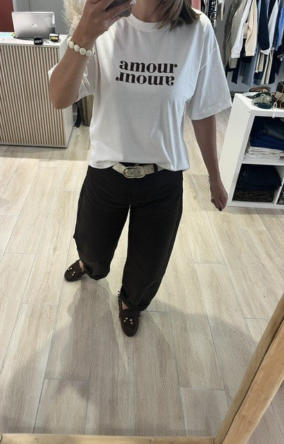 T-shirt Anis Grace & Mila - T-shirt femme ivoire - T-shirt coton femme - T-shirt à inscription femme - T-shirt manches courtes femme - T-shirt écru femme - T-shirt casual chic - Vêtement Grace & Mila