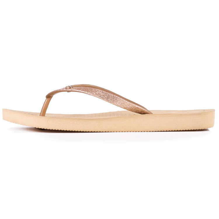 Tongs beige tige pailletée