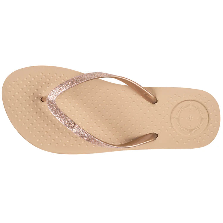 Tongs beige tige pailletée