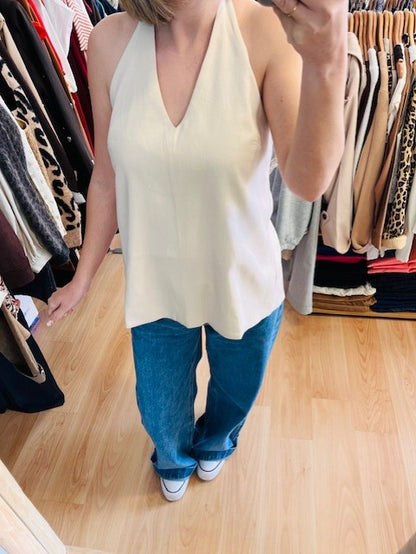 Top dos nu sable Wise - top dos nu sable femme - top dos nu Grace & Mila Wise - top été femme dos nu - top fluide beige sable femme - top chic dos nu femme