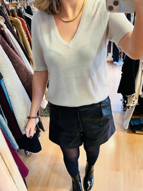 Top lurex argenté - Top Taylor Grace & Mila - Top brillant femme - top pailleté argent - top de soirée femme - top argenté fête - top chic argenté