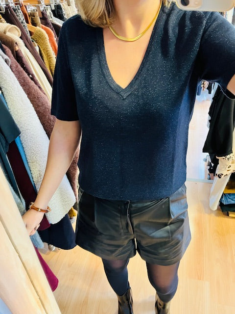 Top lurex bleu marine - Top Taylor Grace & Mila - Top brillant femme - top pailleté bleu - top de soirée femme - top chic bleu marine - top brillant fête