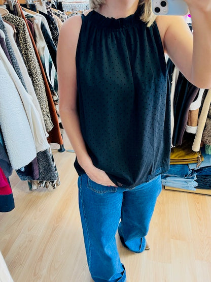 Top noir à pois floqués en velours Troy - top Grace & Mila - top tendance automne 2025 - top chic femme