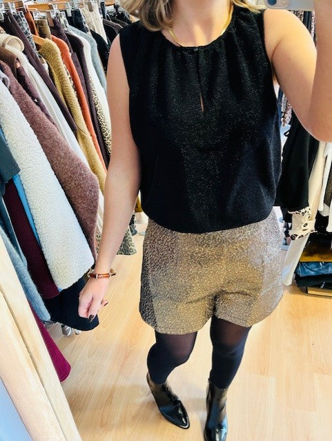 Top noir pailleté - Top Texto Grace & Mila -  top sans manches noir - top pailleté femme- top scintillant femme - haut noir brillant - Haut noir Grace & Mila