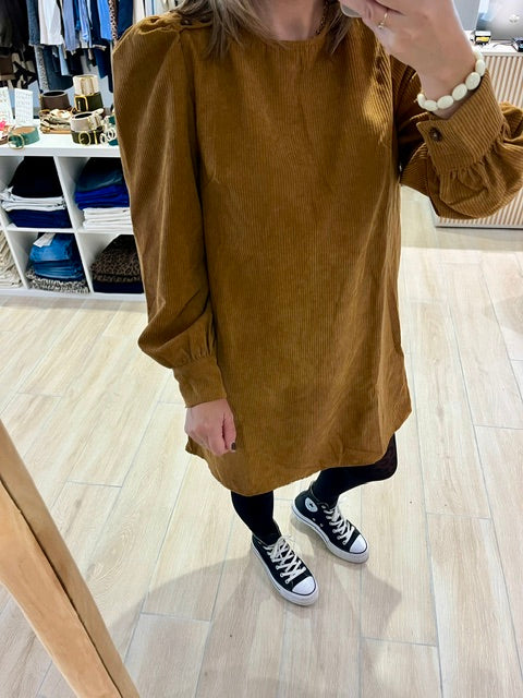 Robe en velours côtelé Camel Janis