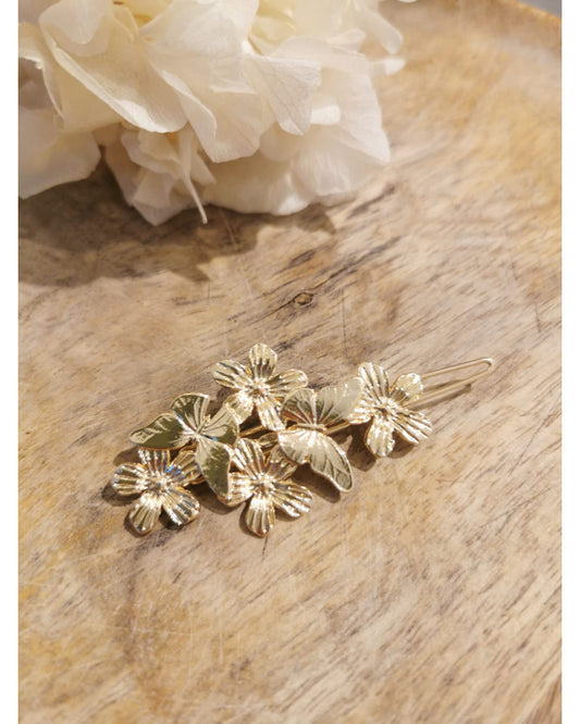 Barrette fleurs et papillons