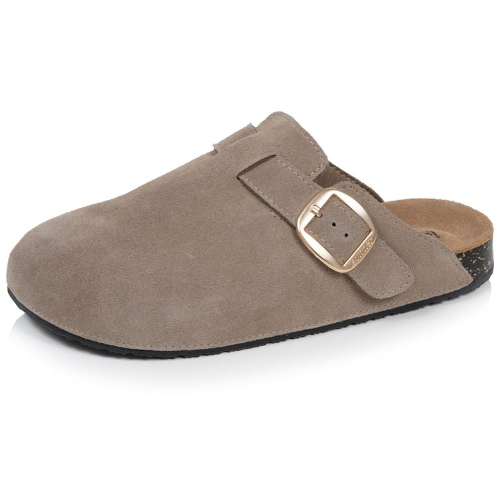 Mules en cuir avec surpiqûres taupe