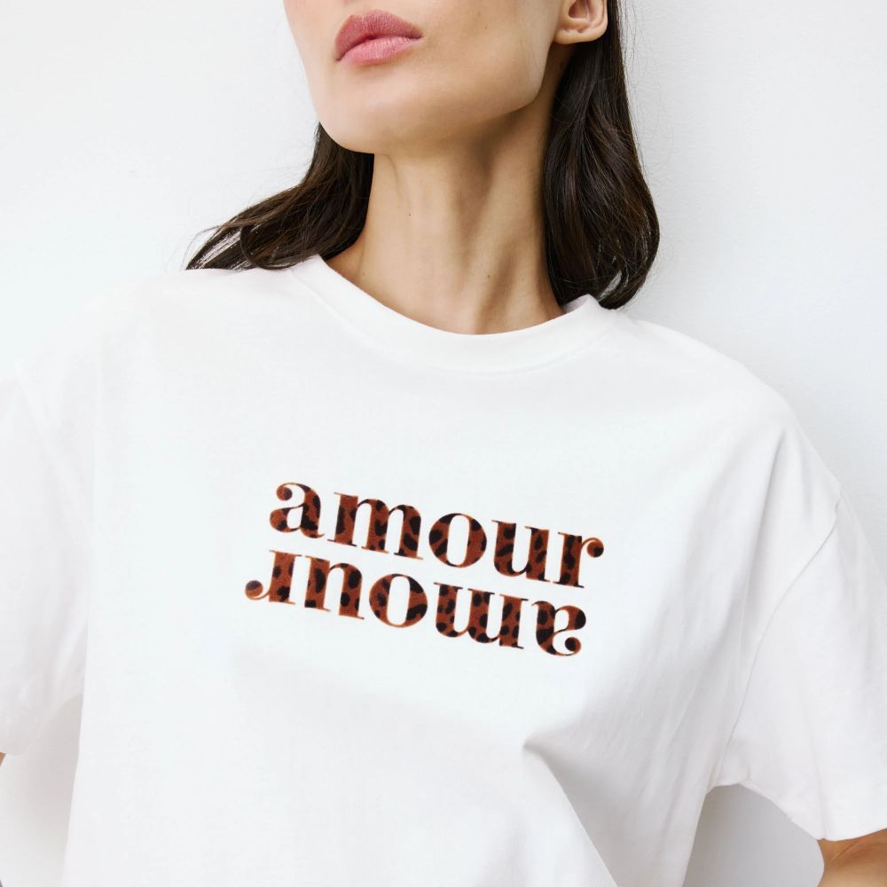 T-shirt en coton manches courtes à inscription ivoire Anis