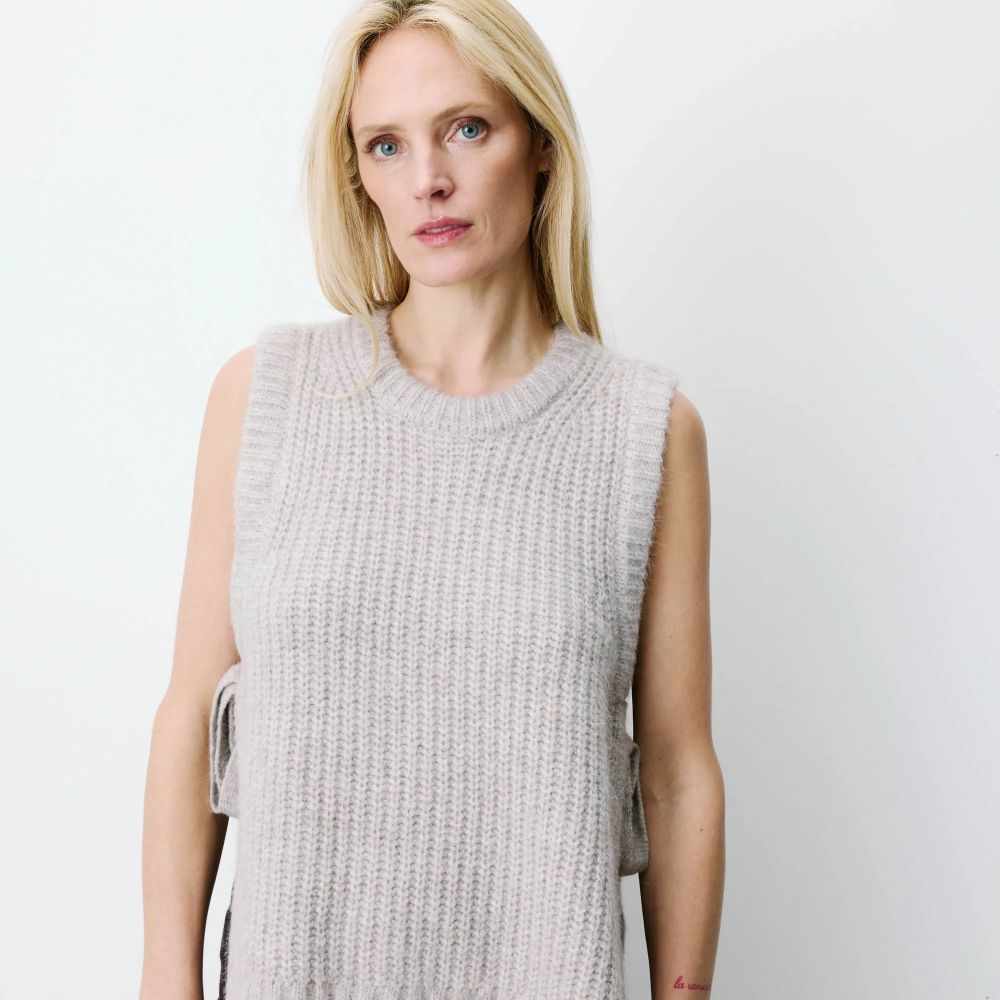 Pull sans manches en maille à nouer grege Argan