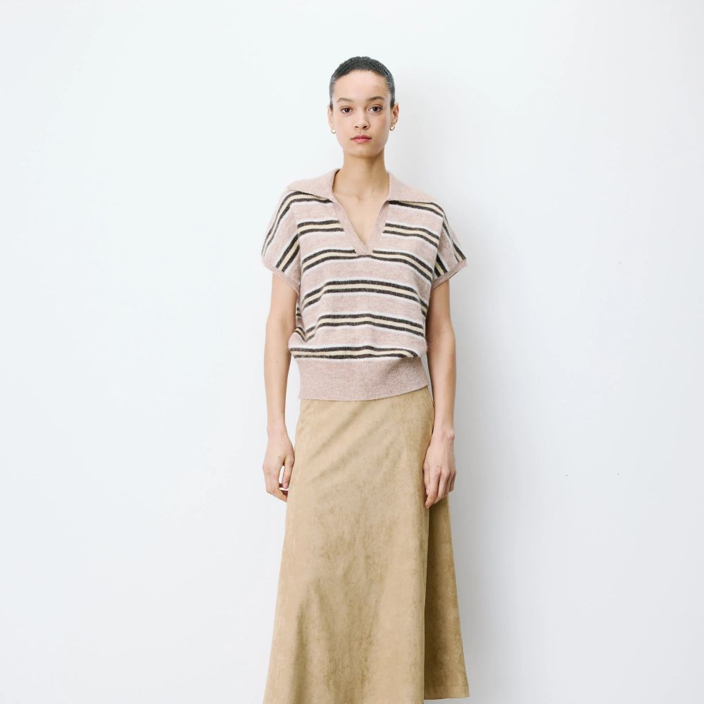 Pull rayé oversize col polo beige Aizen